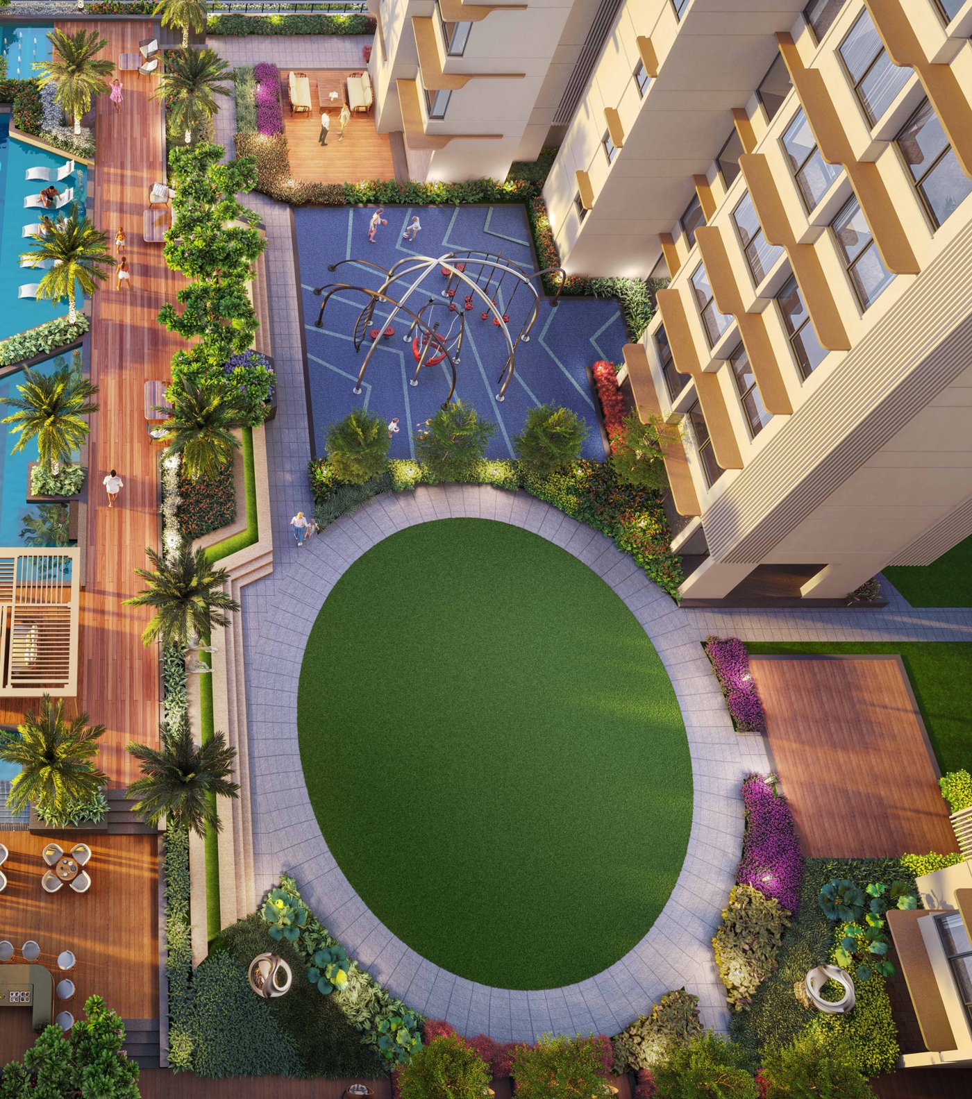 Open lawn and kids play zone at Arkade Evoke